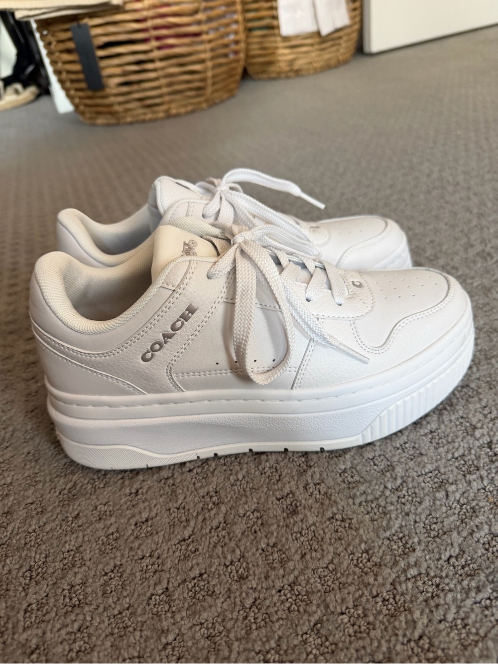 Coach White Platform Lace-Up Sneakers